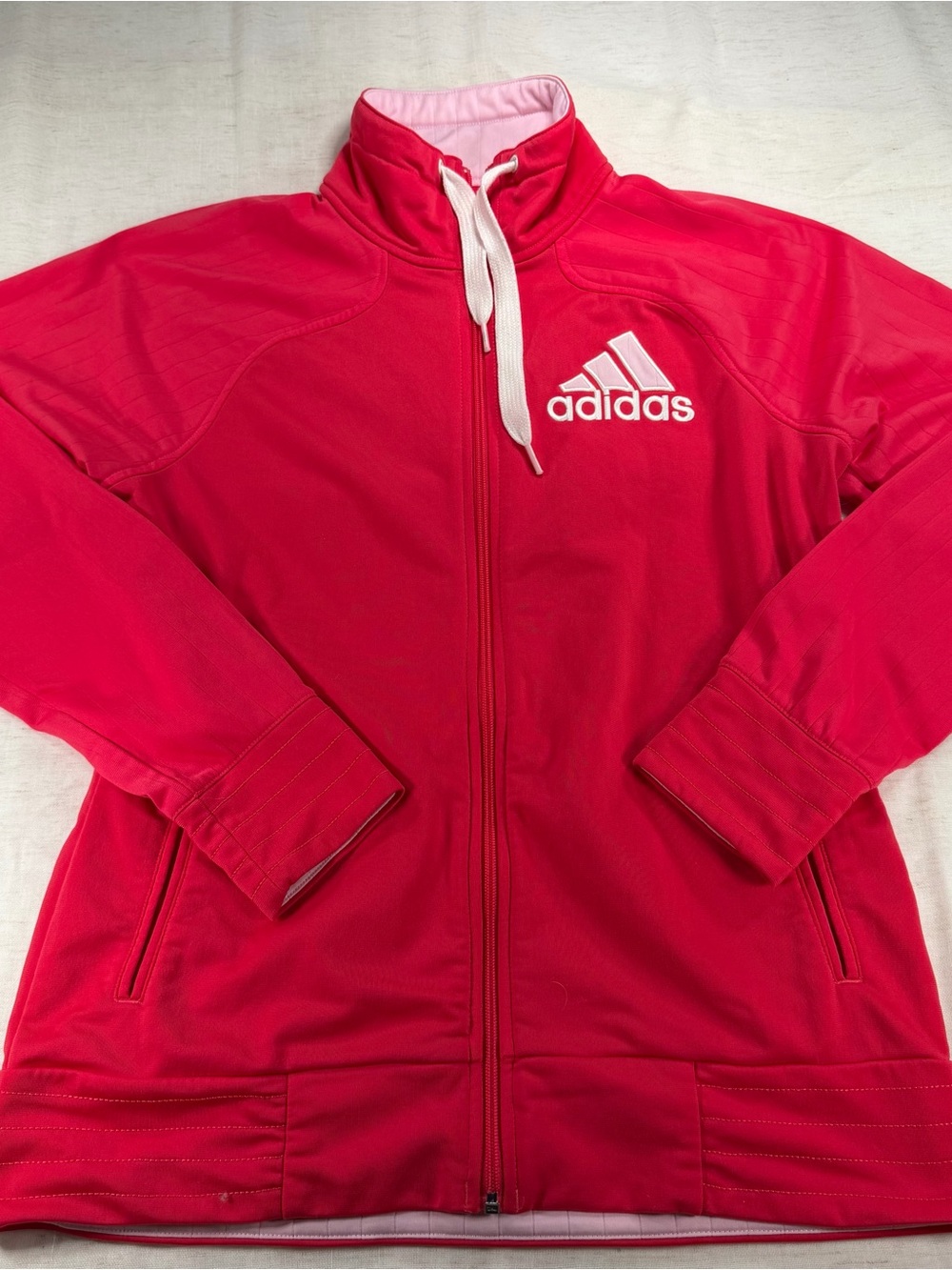 Late 2000s adidas Women's Pink Full Zip Track Jacket L Polyester Logo Pockets
